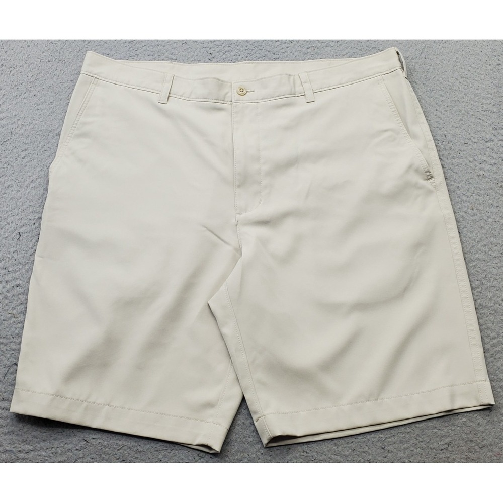 PGA Tour Golf Shorts Mens 40 Tan Stretch Flat Front Performance Slash Pockets